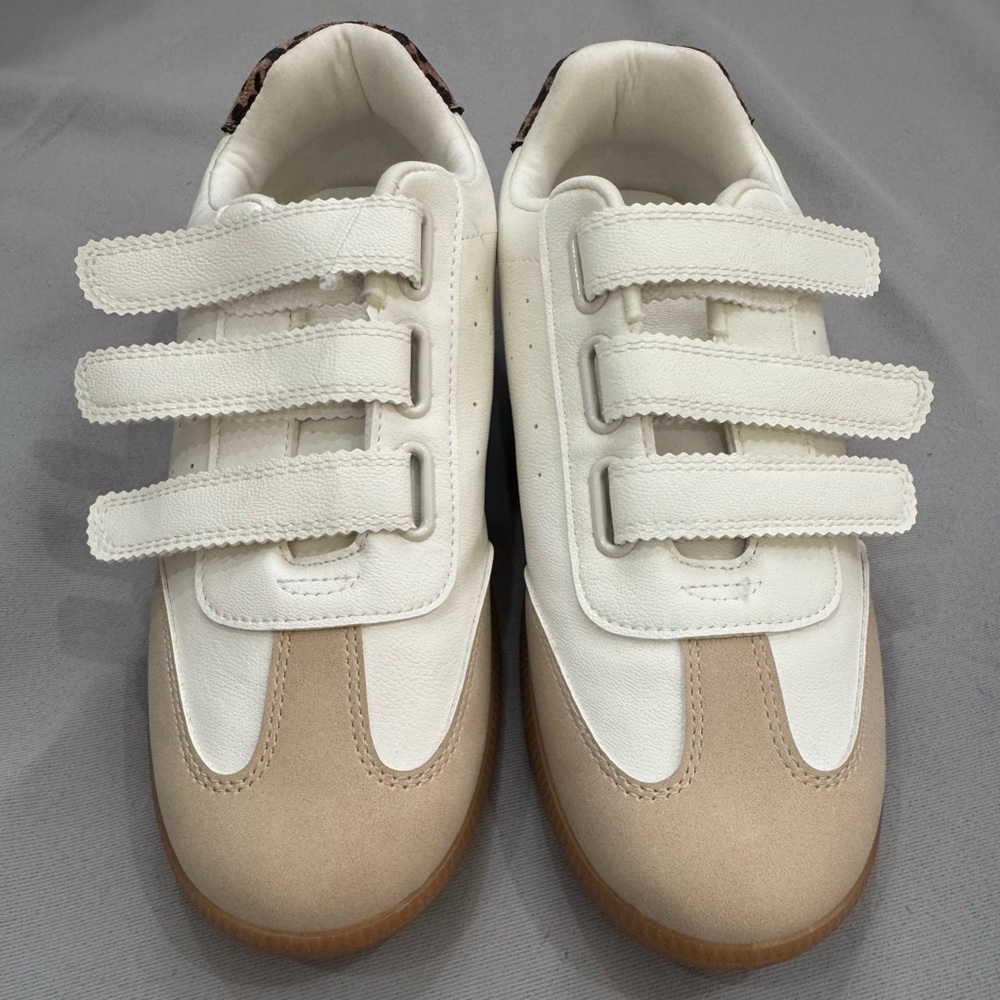 NWT Dolce Vita White and Tan Athletic Shoes with Velcro Straps - Size 8.5